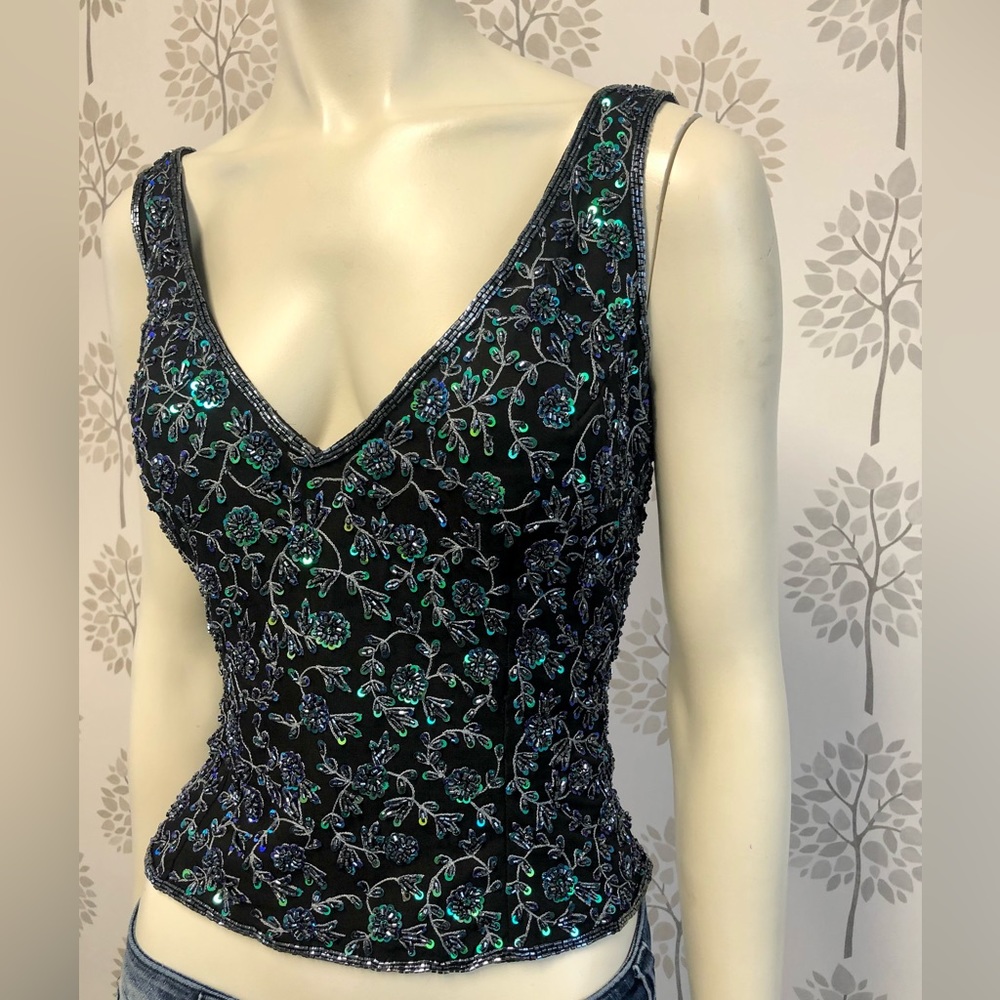 SEAN COLLECTION Silk Sequins and Beaded Bodice top Size M